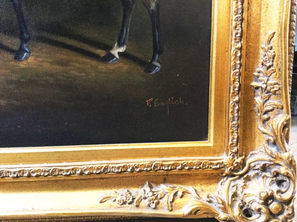 Fine Antique Art Large Oil Painting On Canvas of Horses In A Countryside Landscape Equestrian Pictures After Artist George Stubbs (1724-1806) Decorative Swept Gilt Frames View VI