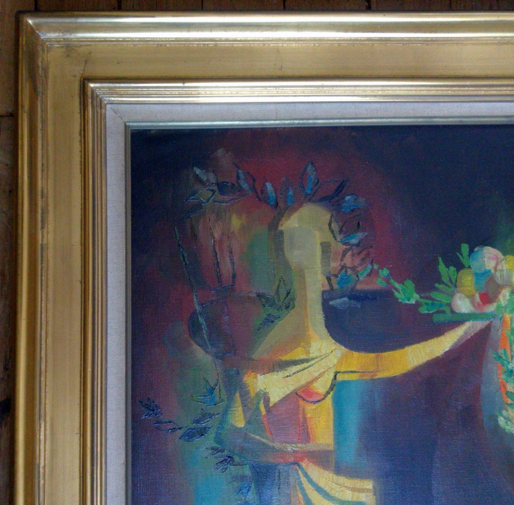 Fine Antique Art Important Surrealist Oil Paintings Manner of Lucien Coutaud (1904-1977) 20thc French Oil Portraits Gilt Frames View VI