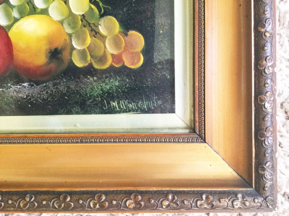 Fine Antique Art Edwardian Still Life Fruit Oil Paintings on Board Under Glass Signed J.M.Arundele Pictures Of Fruit Gilt Frames View V