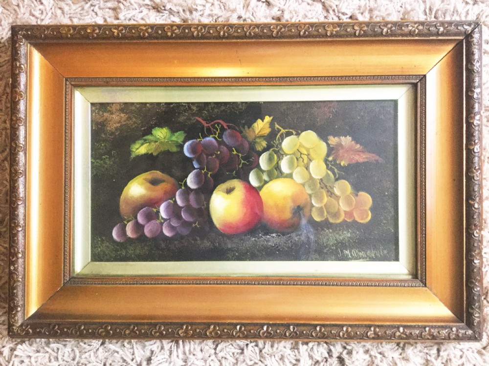 Fine Antique Art Edwardian Still Life Fruit Oil Paintings on Board Under Glass Signed J.M.Arundele Pictures Of Fruit Gilt Frames View II