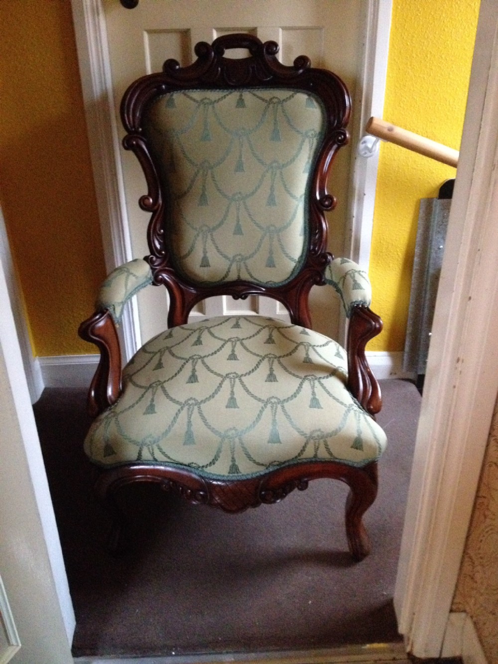 Mahogany Salon Chair Padded Arms Re Upholstered 