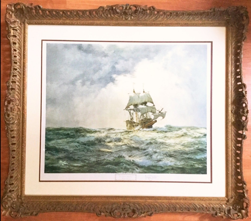 Montague Dawson Signed Lithograph of The Mayflower 1/300 proof blind stamped After Original Watercolour Marine Painting 