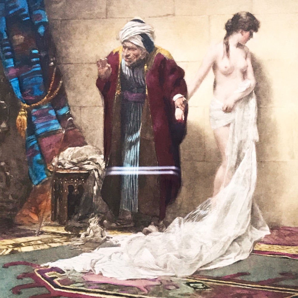 Victorian Hand-Coloured Lithograph Painting Titled The Slave Sale After Oil Painting By Frederick Vezin (1859-1942) View IV