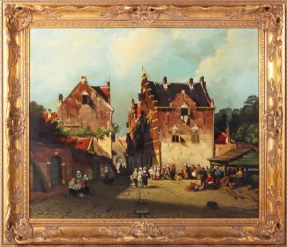 Dutch Market Scene By Jan Beekhout 19thc Manner Oil Painting On Panel