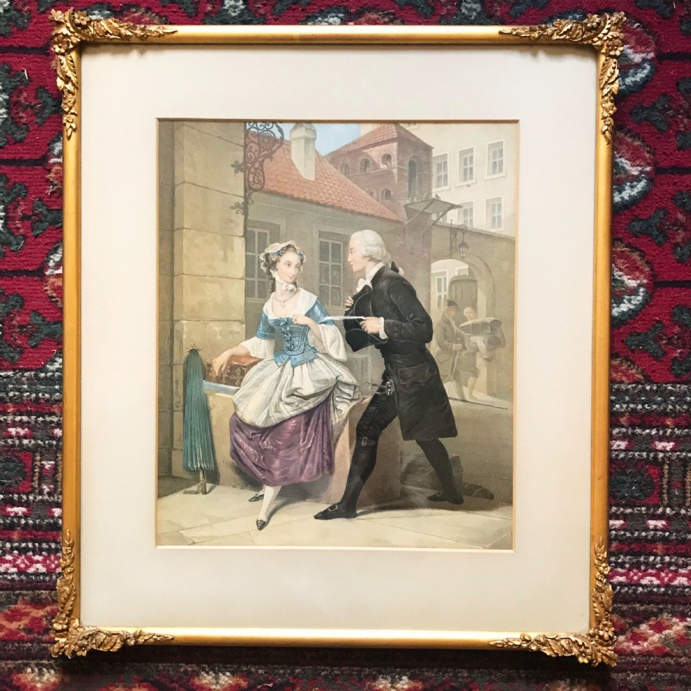 19thc Lithograph Portrait of Gentleman & Lady After Original Watercolour Painting