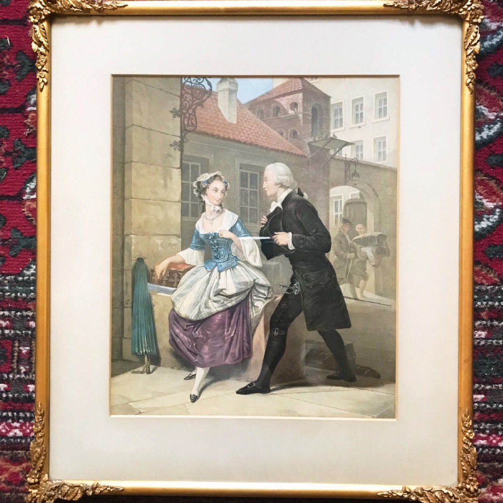 19thc Lithograph Portrait of Gentleman & Lady After Original Watercolour Painting View II