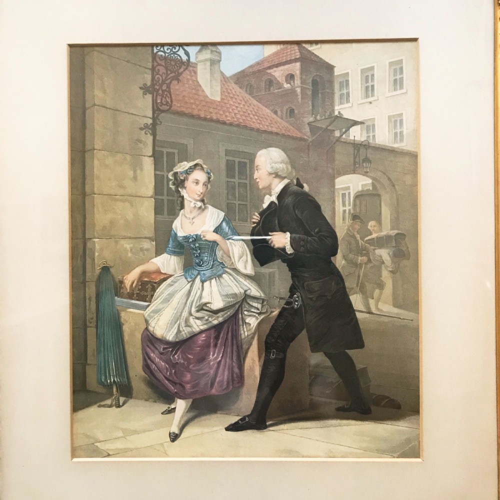 19thc Lithograph Portrait of Gentleman & Lady After Original Watercolour Painting View III