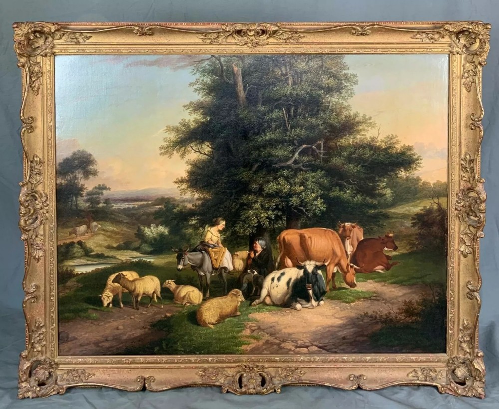 William Shayer Snr. (Attrib.To ) 19thc Oil Painting Cattle & Sheep Resting In A Landscape