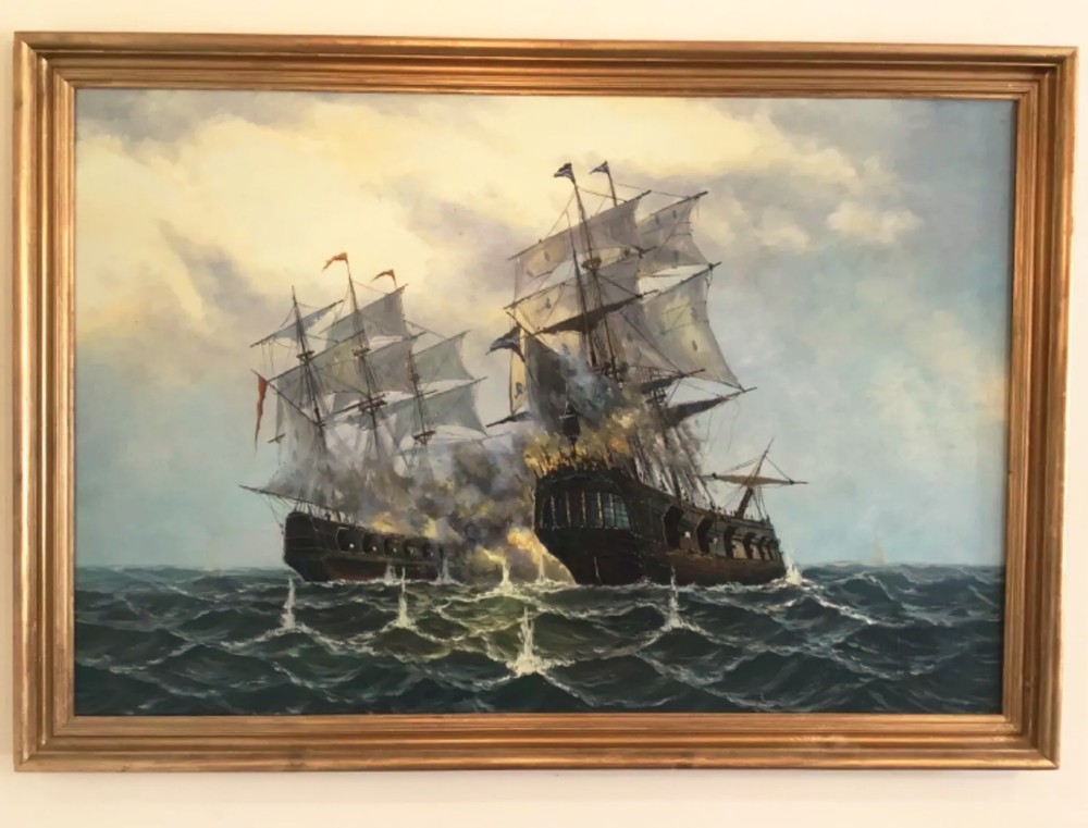 Galleon Oil Painting After Battle Of Trafalgar