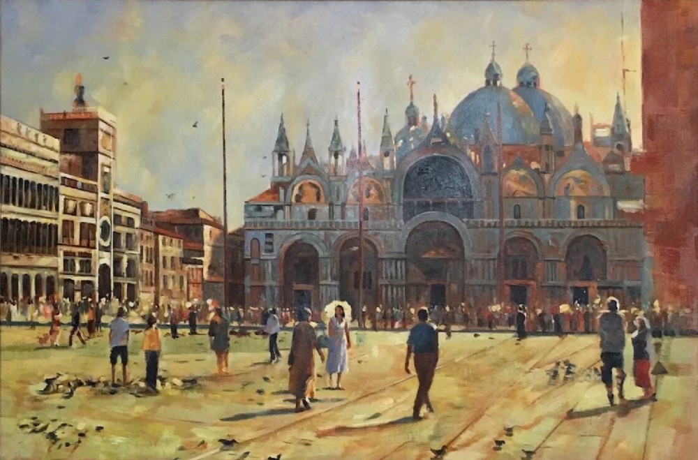 Venice St Marks Basilica St Marks Square Huge Contemporary Impressionist European Oil Painting On Canvas 