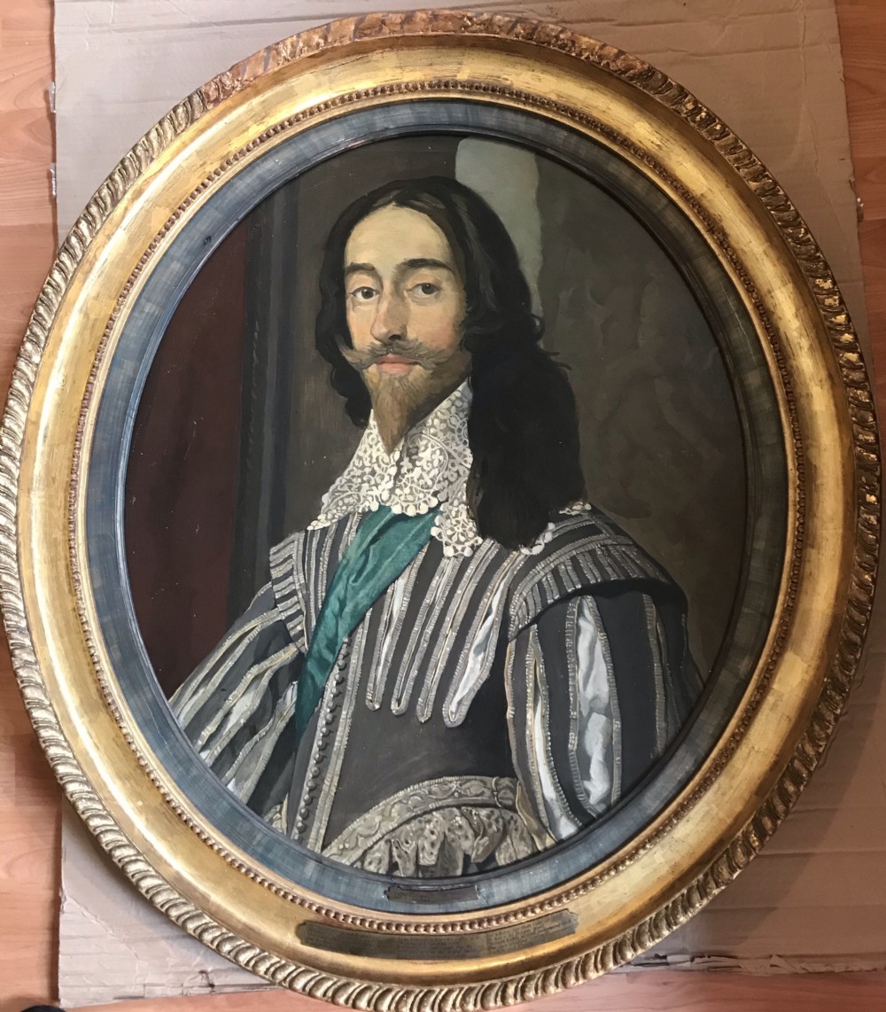 King Charles 1st (1600-1649) After Van Dyck Old Master Oil Portrait Painting On Wooden Panel View VI