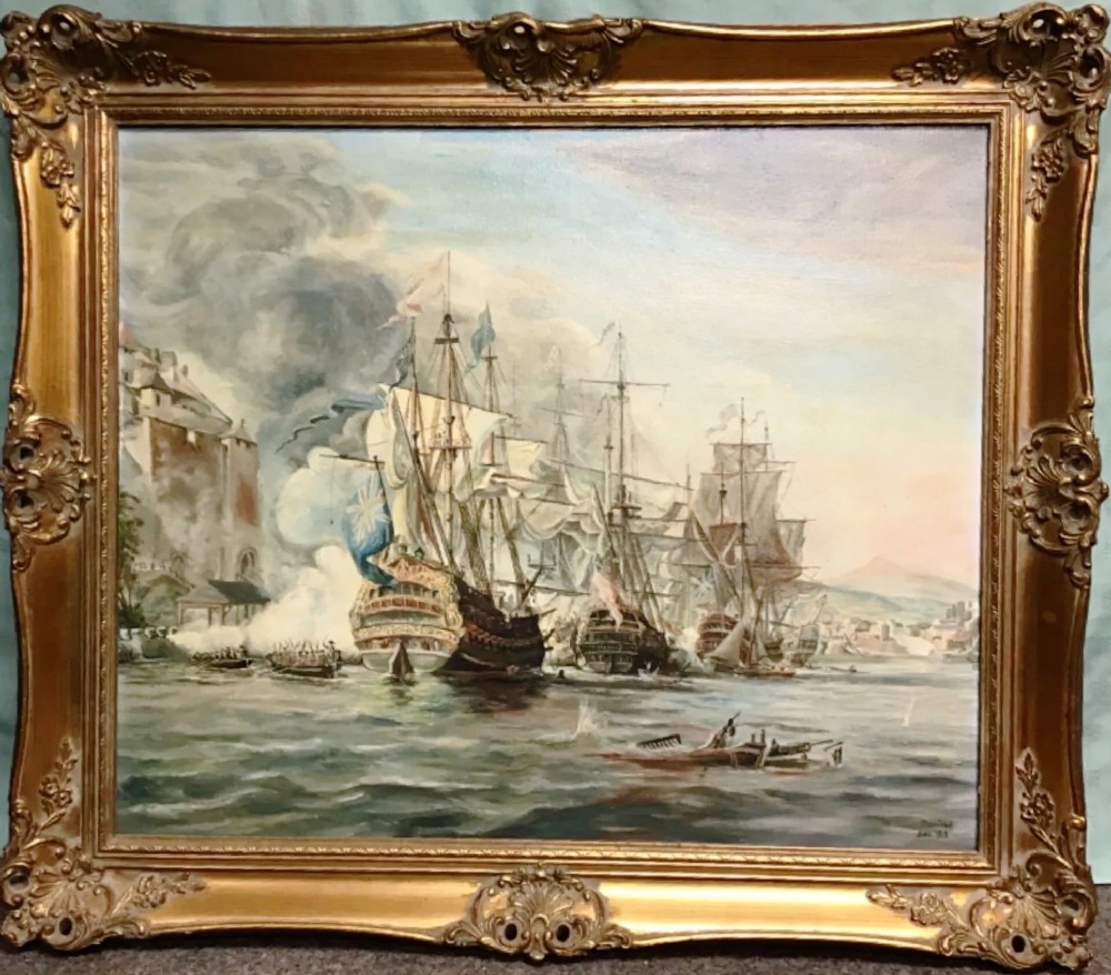 Battle Of Trafalgar Marine Seascape Oil Painting Of Galleons