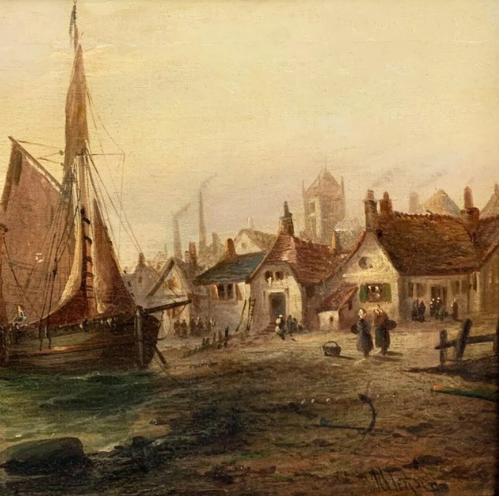 19th Dutch Coastal Seascape Marine Landscape Oil Painting 