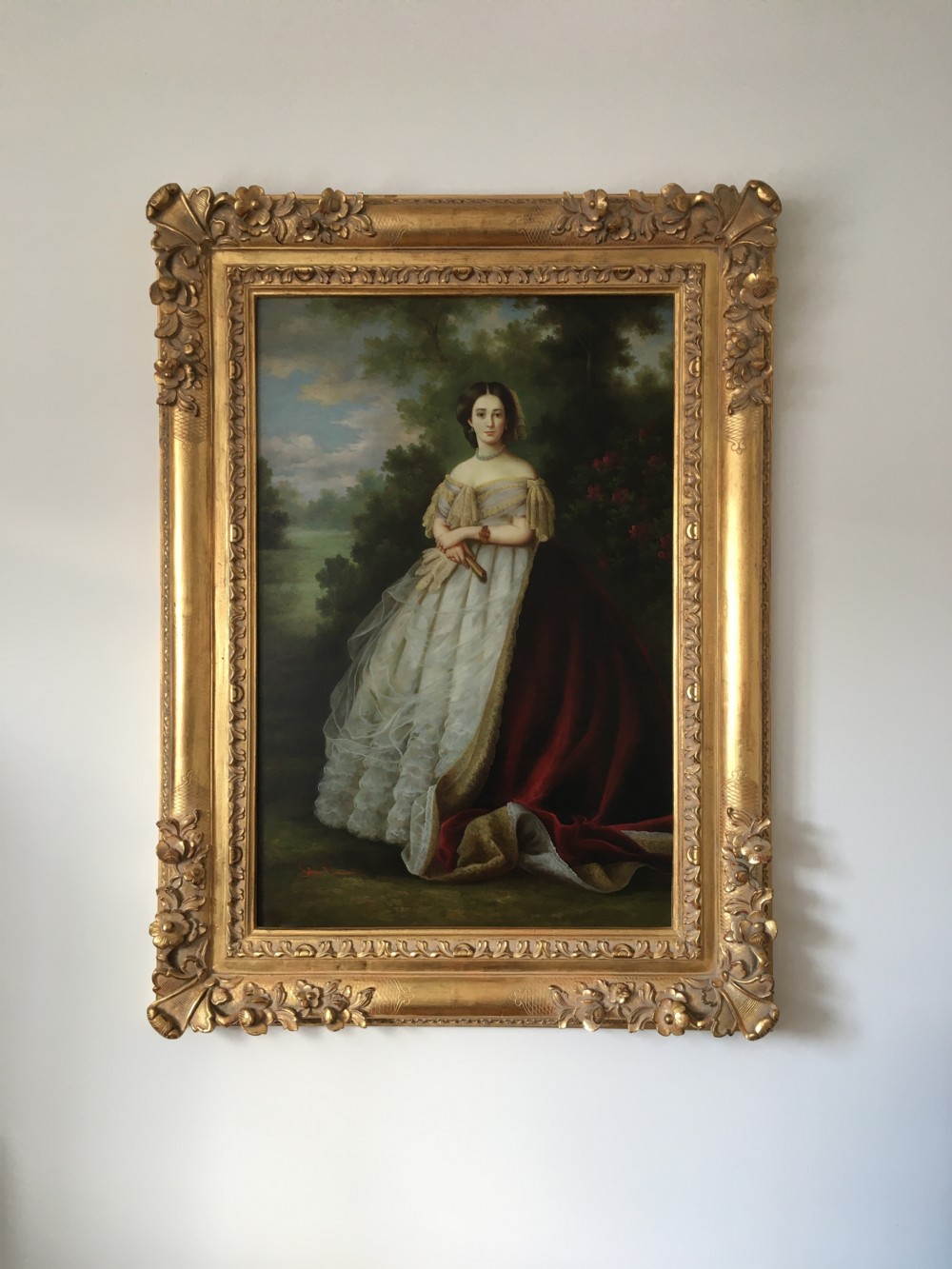 Portrait Of A Lady After Thomas Gainsborough (1727-1788) Embellished Oileograph Painting on Canvas ( Carved Wooden Gilt Swept Frame ) View XIII
