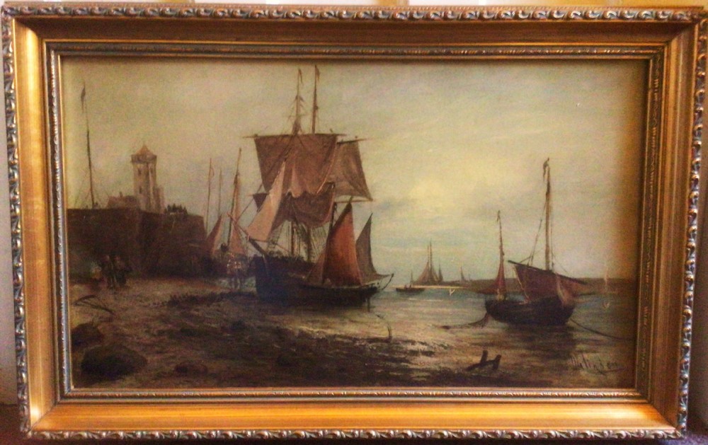 Pair 19th Dutch Manner Seascape Oil Paintings View II