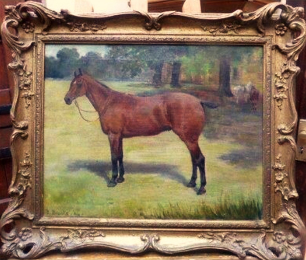 Horse Oil Painting in Beautiful Frame C.1904