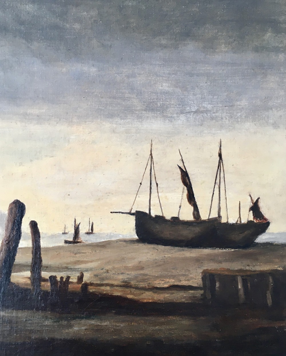 Cornish Marine Seascape Painting Coastal Scene Fishing Vessels 19th Newlyn School Portrait Art View II