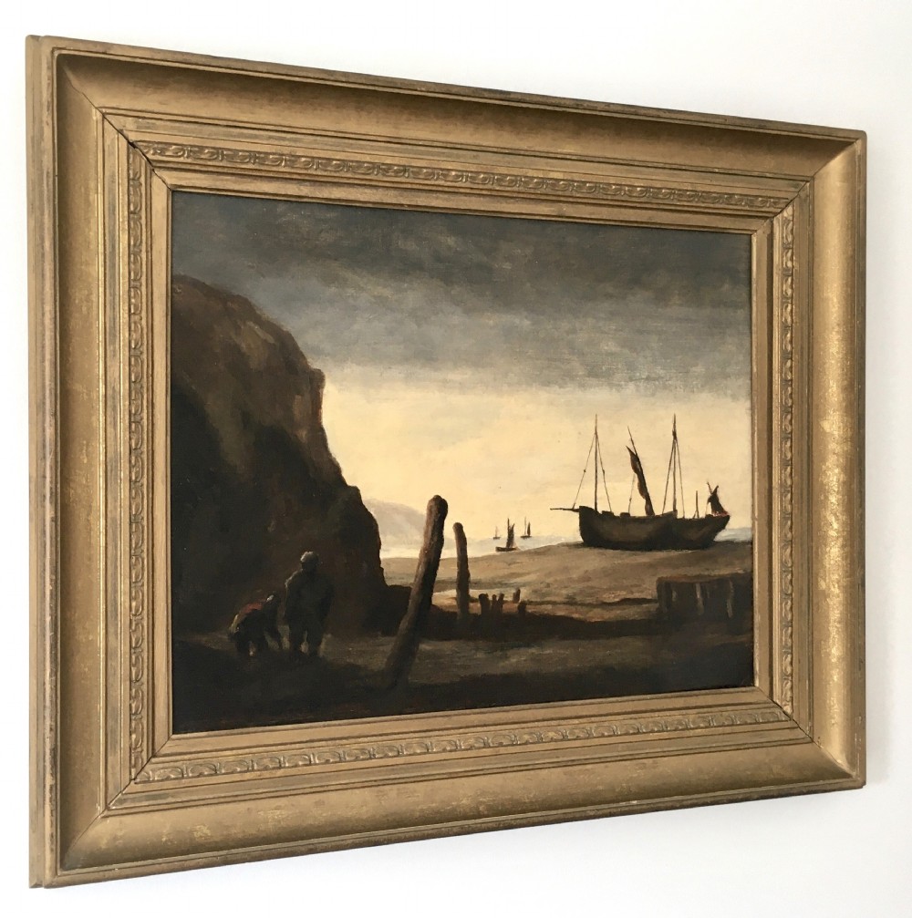 Cornish Marine Seascape Painting Coastal Scene Fishing Vessels 19th Newlyn School Portrait Art View X