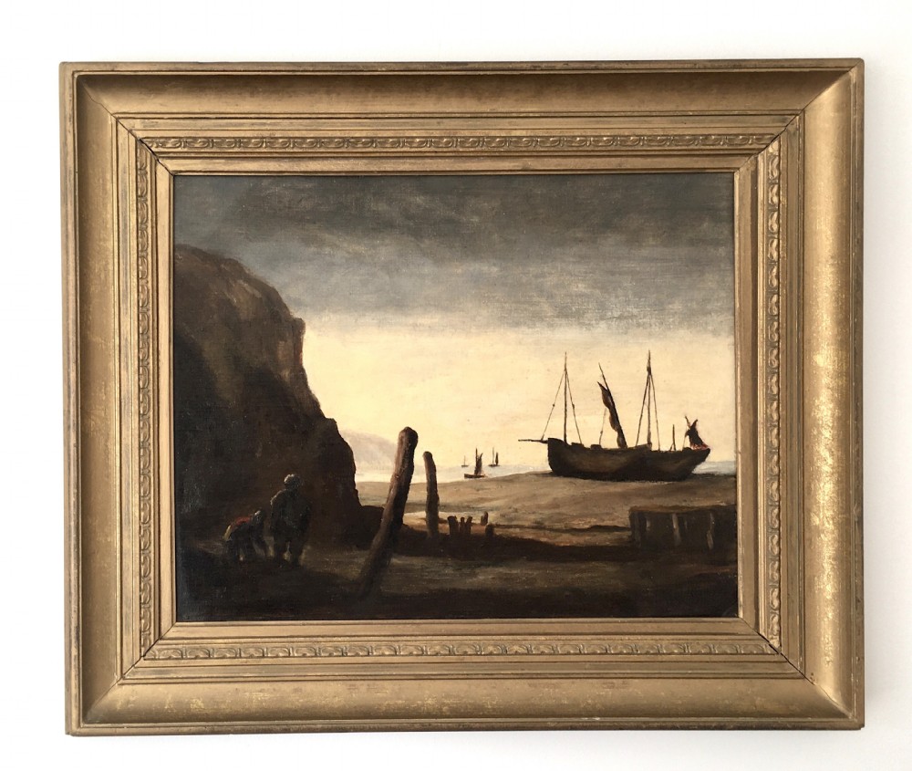 Cornish Marine Seascape Painting Coastal Scene Fishing Vessels 19th Newlyn School Portrait Art