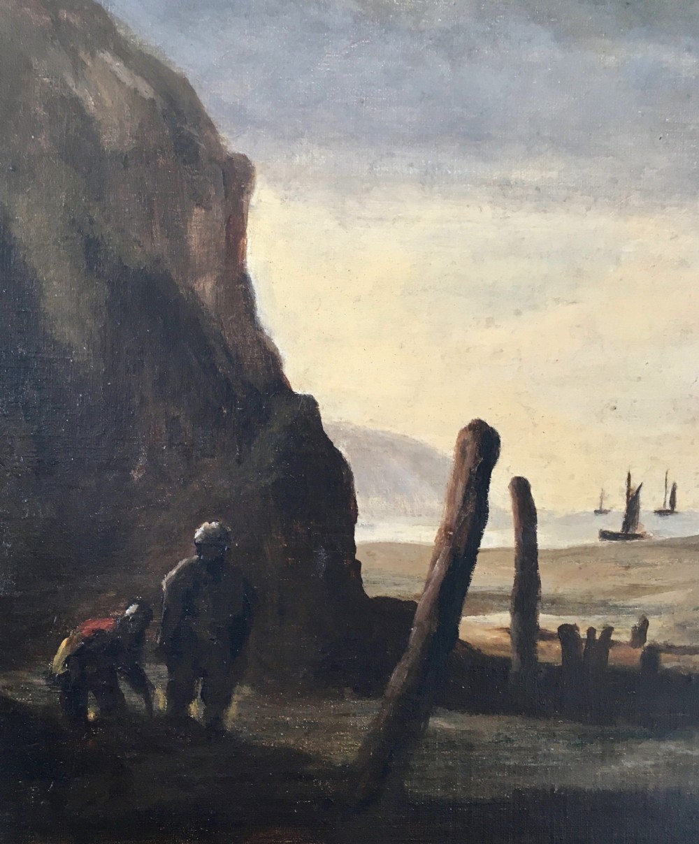 Cornish Marine Seascape Painting Coastal Scene Fishing Vessels 19th Newlyn School Portrait Art View III