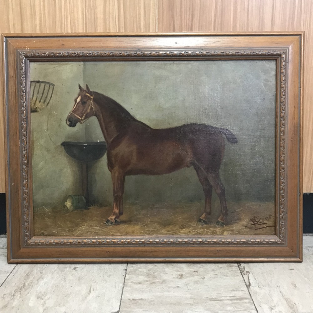 19th Equine Oil Paintings After John Herring Horse Portraits Of Bay Hunter In A Stable View VI