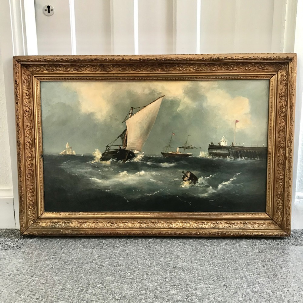 Gorleston Pier Oil Painting Great Yarmouth Historic Norfolk Marine Seascape Portrait of Harbour  View II