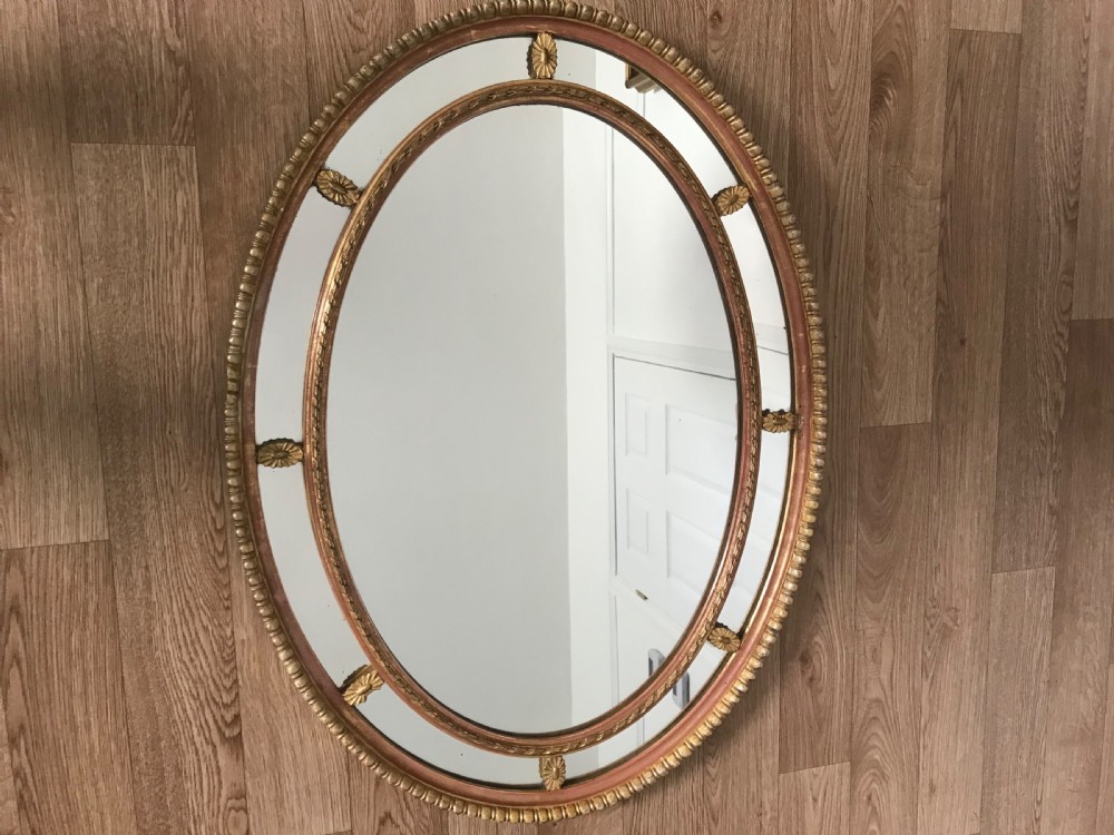 Oval Mirror Late Victorian Decorative Sectional Gilt Gesso Frame With Patera Flower Rosettes And Gadrooned Edging View IX
