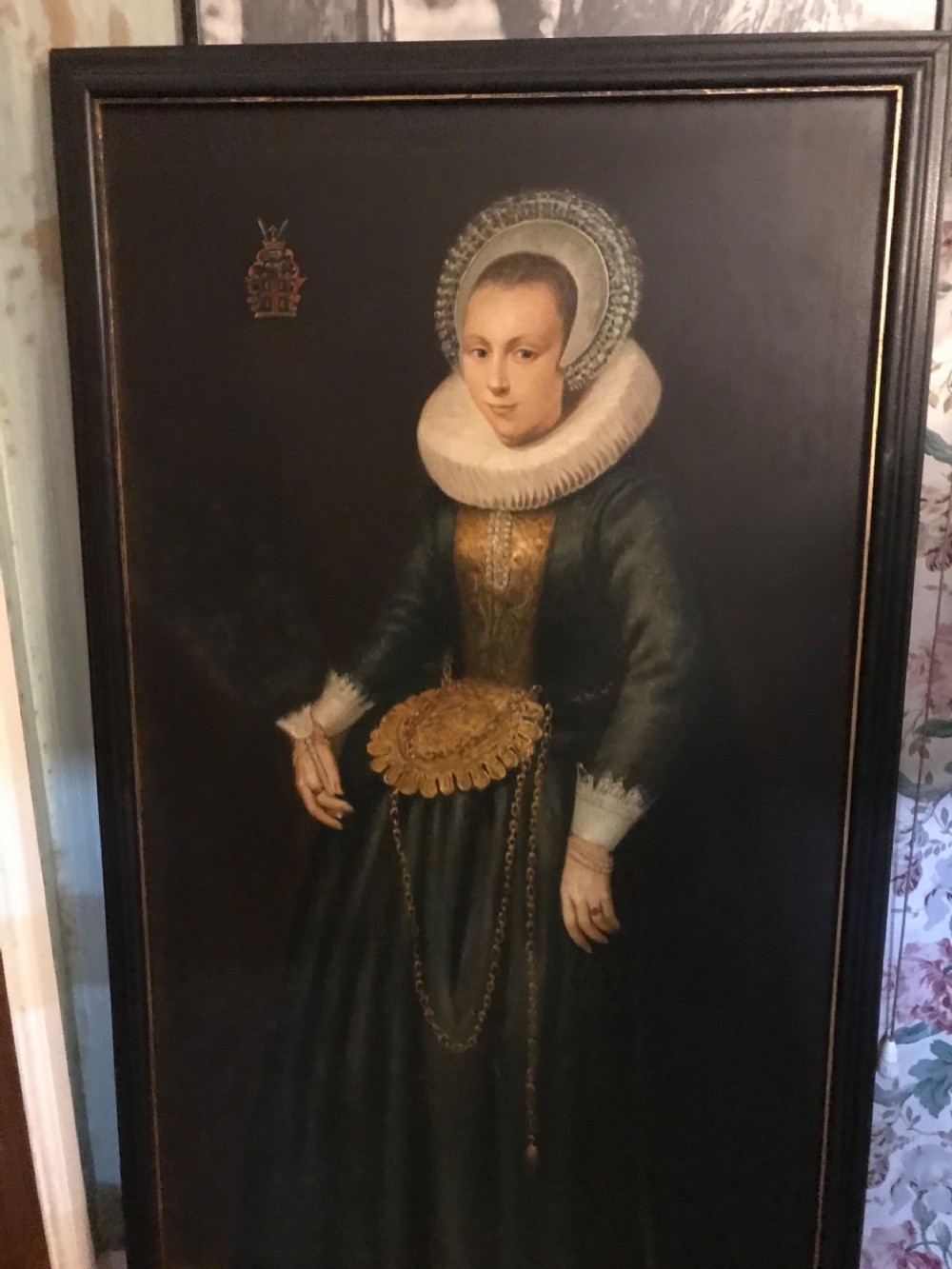 A pair of large framed full-length oil portraits depicting a man and woman in 17th-century Dutch attire with white ruff collars. View XIV