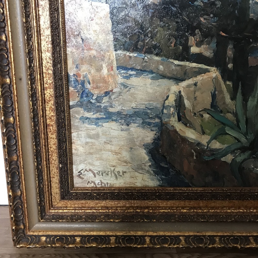 A large oil embellished textured landscape print on board depicting Monaco harbour by artist Erich Mercker. View XII
