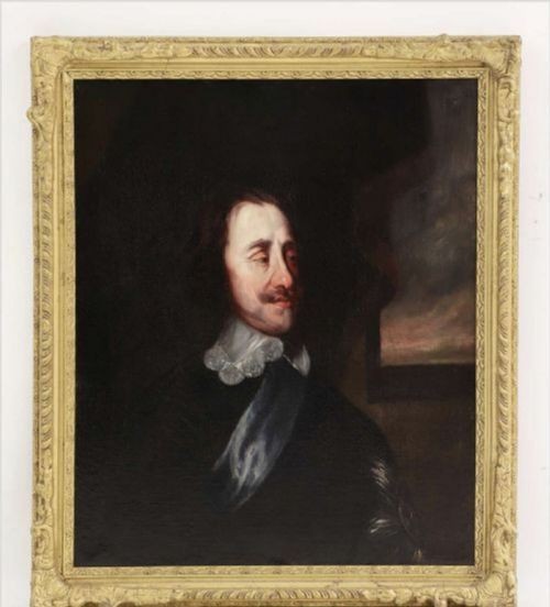 A seventeenth-century bust-length oil portrait of King Charles I presented in a carved giltwood frame. View V