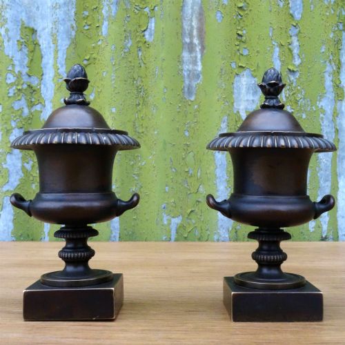 Pair of Bronze Urn Candlesticks