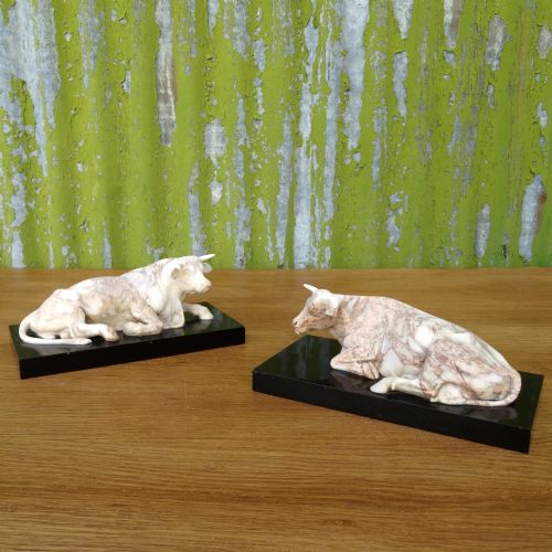 Pair of Regency Derbyshire Alabaster Cows by John Mawe