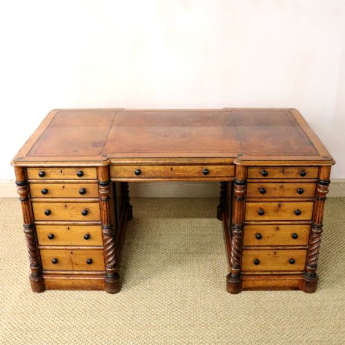 fig 1. 19th Century Oak Library Desk by Charles Hindley & Sons, London