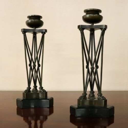 Pair of Early 19th Century Thomas Hope Neoclassical Bronze Candlesticks