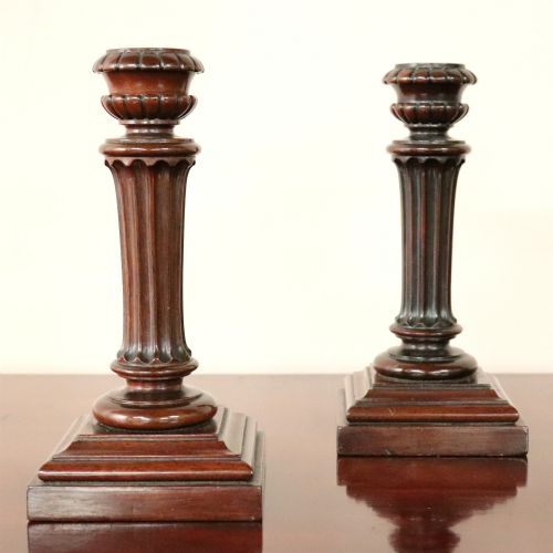 Pair of 19th Century Mahogany Column Candlesticks