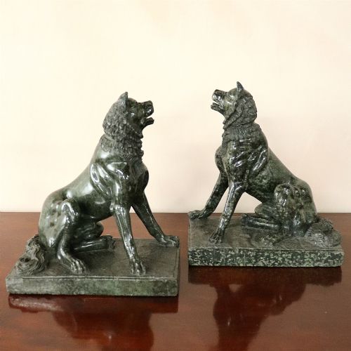 Large Pair of 19th Century Grand Tour Serpentine Roman Dogs