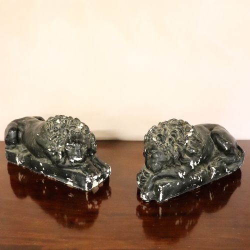 Large Pair of Late 19th Century Grand Tour Plaster Canova Lions