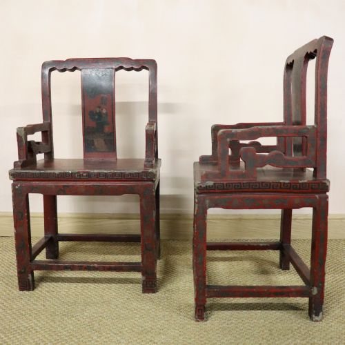 Pair of 19th Century Chinese Export Lacquered Armchairs