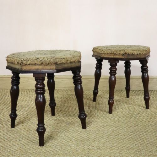 Rare Pair of George IV Mahogany Octagonal Stools