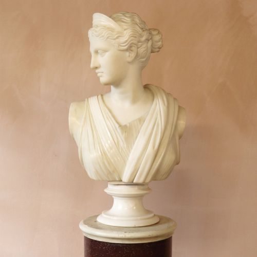 19th Century White Marble Bust of Diana