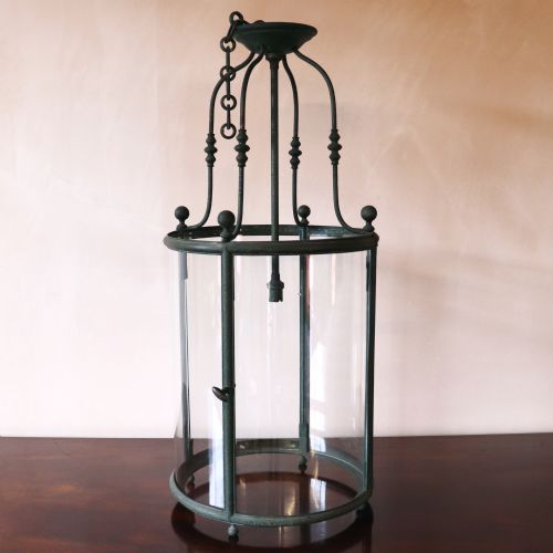 Large 19th Century English Verdigried Bronze Cylindrical Hall Lantern