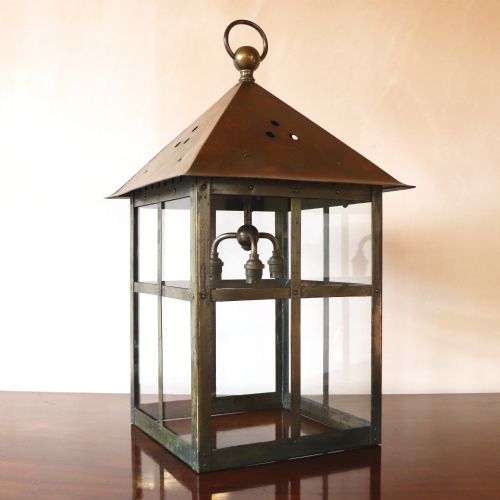 Large Antique English Copper & Brass Hall Lantern