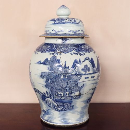 Large 18th Century Chinese Blue and White Jar and Cover