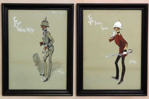 Snaffles 'The 9th Bombay Infantree' & 'The 57th Wildes Rifles' 'Indian Infantree.' Original Watercolours