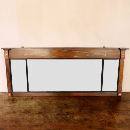 Regency Rosewood and Brass Inlaid Overmantle Mirror