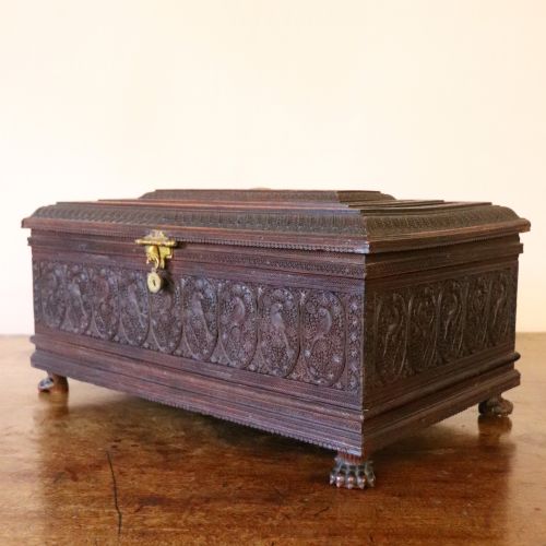 Rare and Fine Mid 19th Century Indian Carved Sandalwood Casket