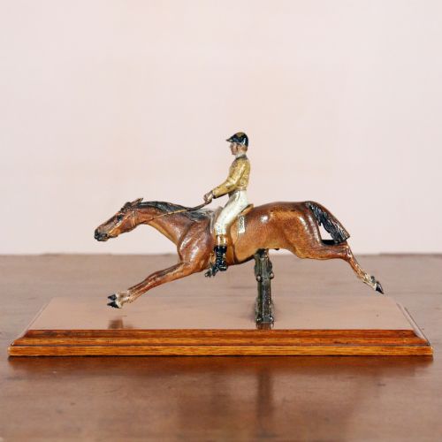 Edwardian Painted Bronze Horseracing Letter Clip
