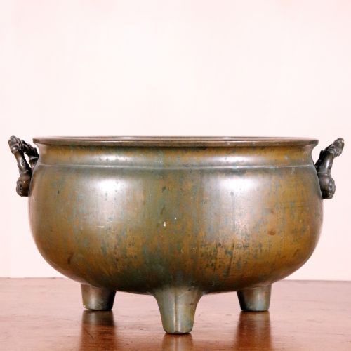 Large Antique Chinese Bronze Tripod Censer