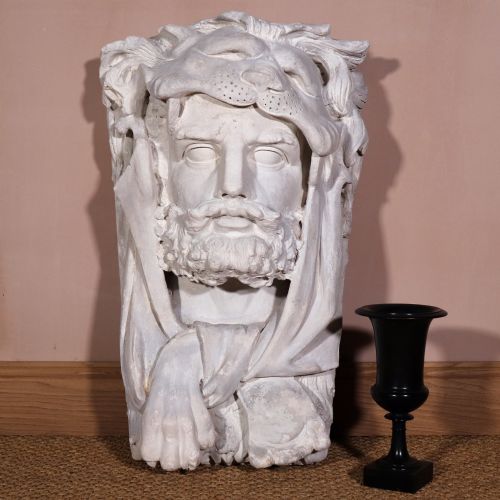 fig 1. Large Early 19th Century Plaster Keystone Mask of Hercules