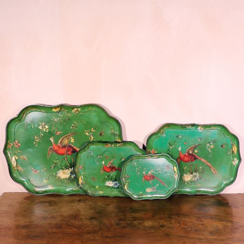 Set of Four Regency Apple Green Papier-mâché Trays by Jennens & Bettridge